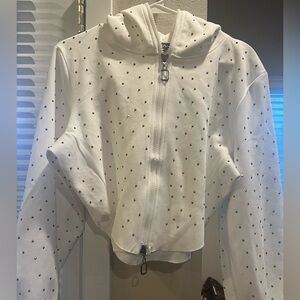White Zip-Up Hoodie with Black Polka Dots